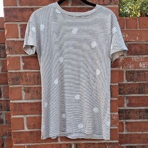 Striped T-Shirt with Daisy Print Size Small